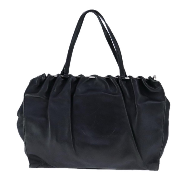 PRADA Hand Bag Leather Black Silver Auth 109379 - Picture 3 of 16